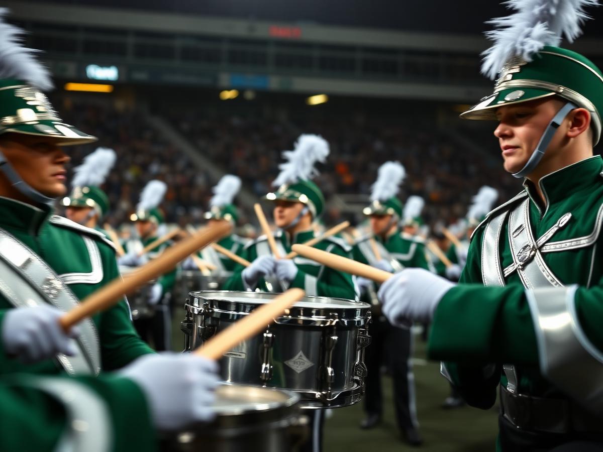 Snare line performing under stadium lights