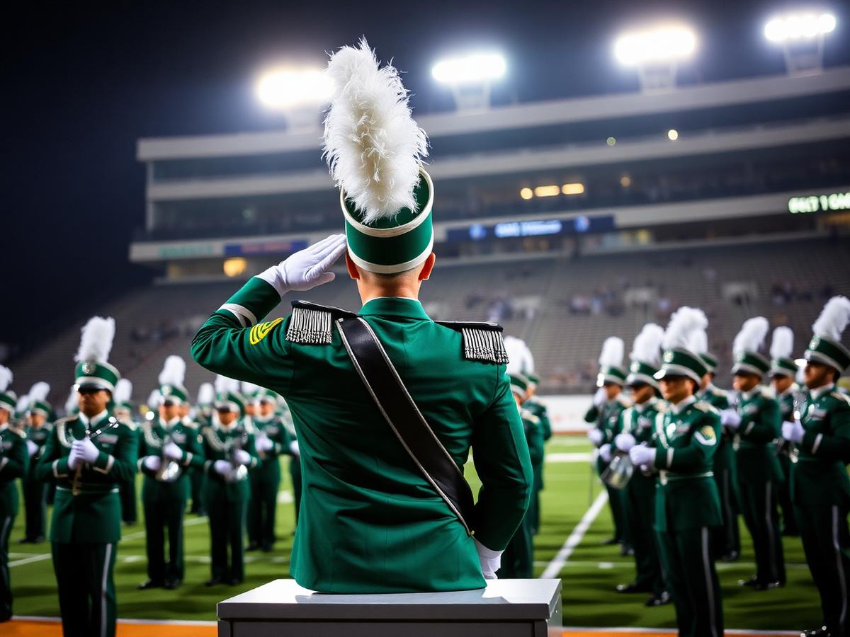 Drum major saluting from the podium